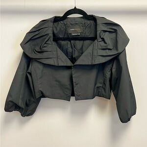 BCBGMAXAZRIA Cropped Black Jacket Dramatic Collar Balloon Sleeve